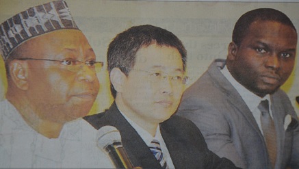 (L-r): Maxwell Loko, director, Television Enterprises, NTA STAR TV NETWORK, Joshua Wang, chief executive office, NTA STAR TV, and Anetor Irete, public relations manager, at the inauguration of StarTimes Satelite Decoder (StarSat), in Abuja...recently.